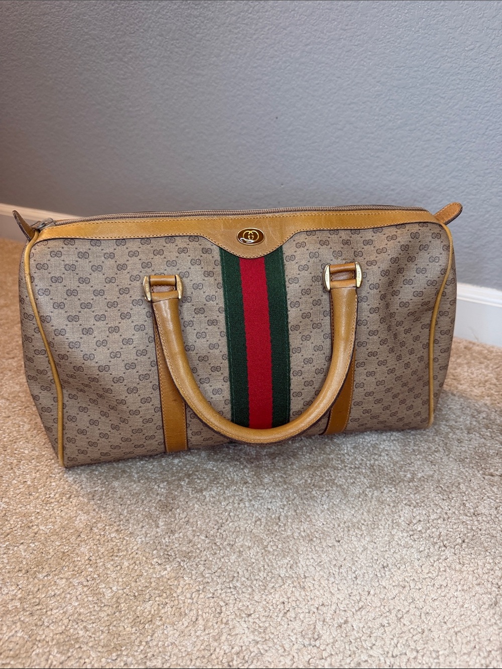 Vintage Gucci Classic Stripe and Logo Handbag